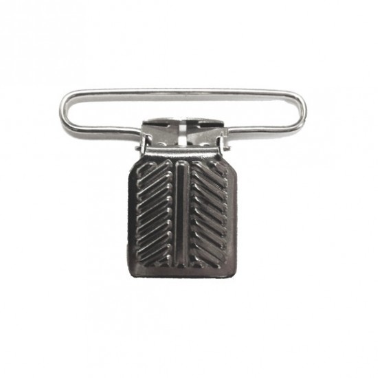 Suspender Clip with Herring Bone, Nickel Plated